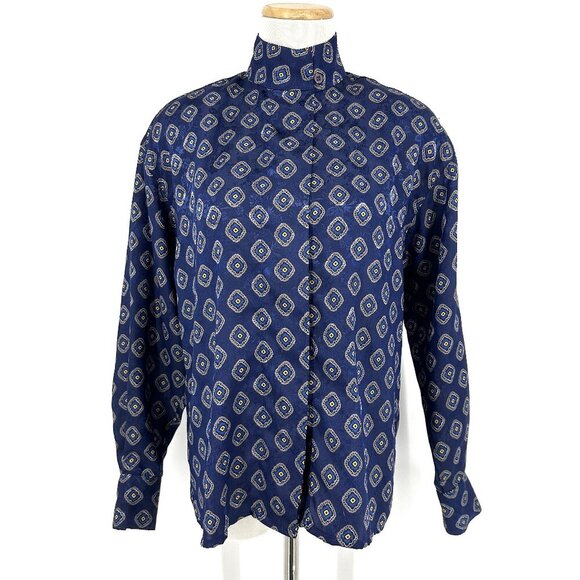 Vintage Christian Dior Button Front Printed Satin Blouse Size 4 Medium - Picture 1 of 8
